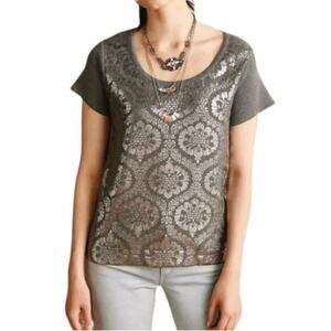 Moth Anthropologie Women's Size Medium Drawing Room Silver Foil Sweater